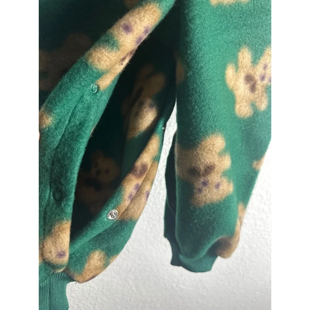 NWT Vintage Teddy Bear Fleece Hooded Bunting Snowsuit Green 24 Months New